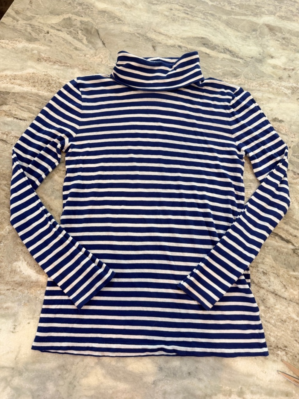 J.Crew Striped Turtleneck Top Small Blue White Long Sleeve Preppy Classic